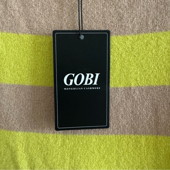 NWT Gobi Mongolian Cashmere Striped Yellow Tan Sweater Dress size Large - Picture 10 of 14